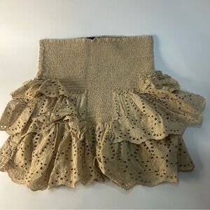 Forever 21 Beige Eyelet Ruffle Mini Skirt